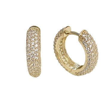 Lux Triple Diamonds Hoop Earrings Gold 14K