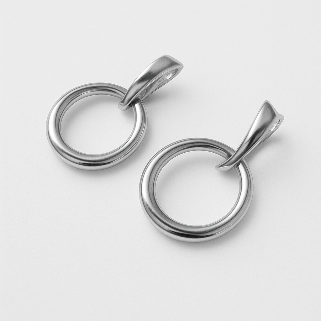Round Bold Link Drop Earrings 14K