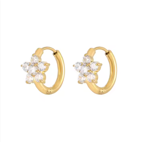 Flower Hoops Earrings Gold 14K