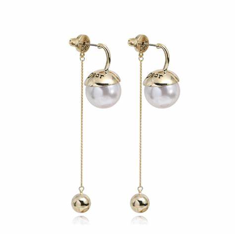 Hanging Pearl Bol Earrings Gold 14K