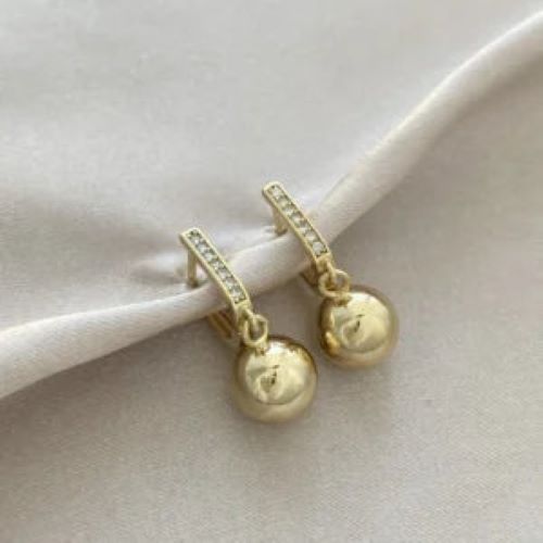 Dangle Ball Charm Earrings Gold 14K