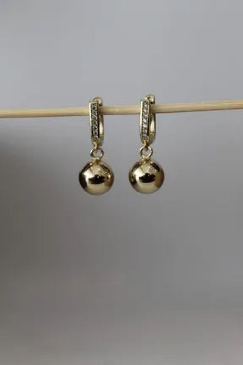 Dangle Ball Charm Earrings Gold 14K