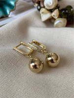 Dangle Ball Charm Earrings Gold 14K