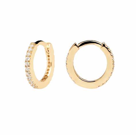 Crytals Hoop Earrings Gold 14K