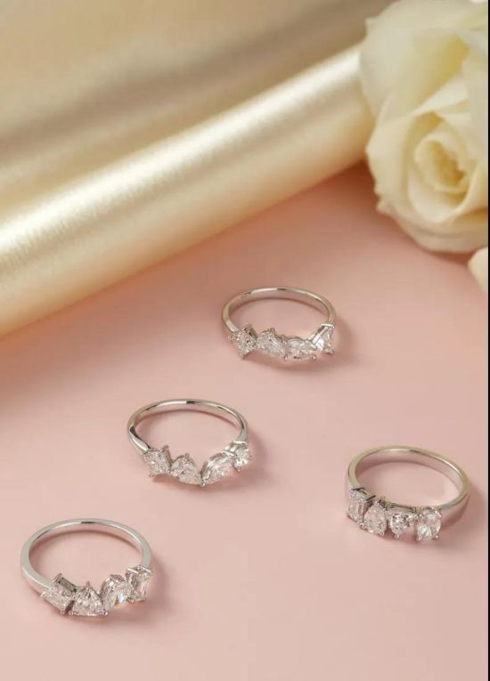 Diamond Four Harts Hoop Earrings Silver